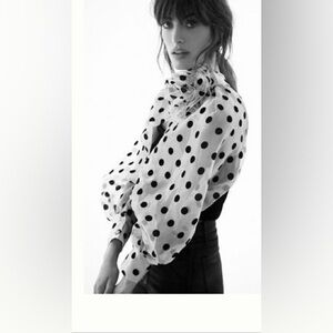 Anthropologie White Polka Dot Sheer Puff Sleeve Camisole